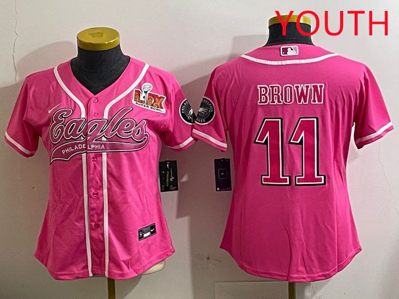 Youth Philadelphia Eagles 11 Brown Pink Jointly Name 2025 Nike Limited NFL Jersey style 2